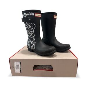 Hunter Original Short Black Rain Boots with Silver Design